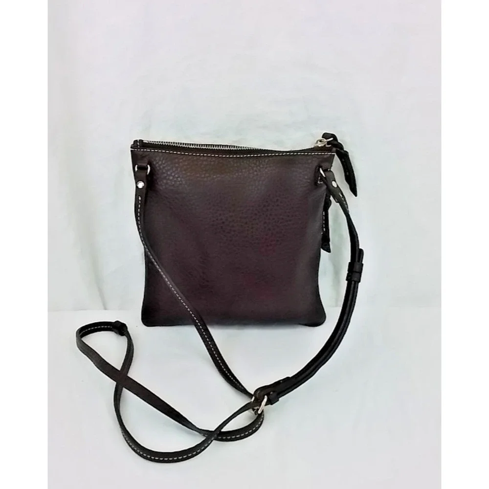 Dooney & Bourke Crossbody Leather Bag Brown + Gold Triple Zip Vintage #J3584